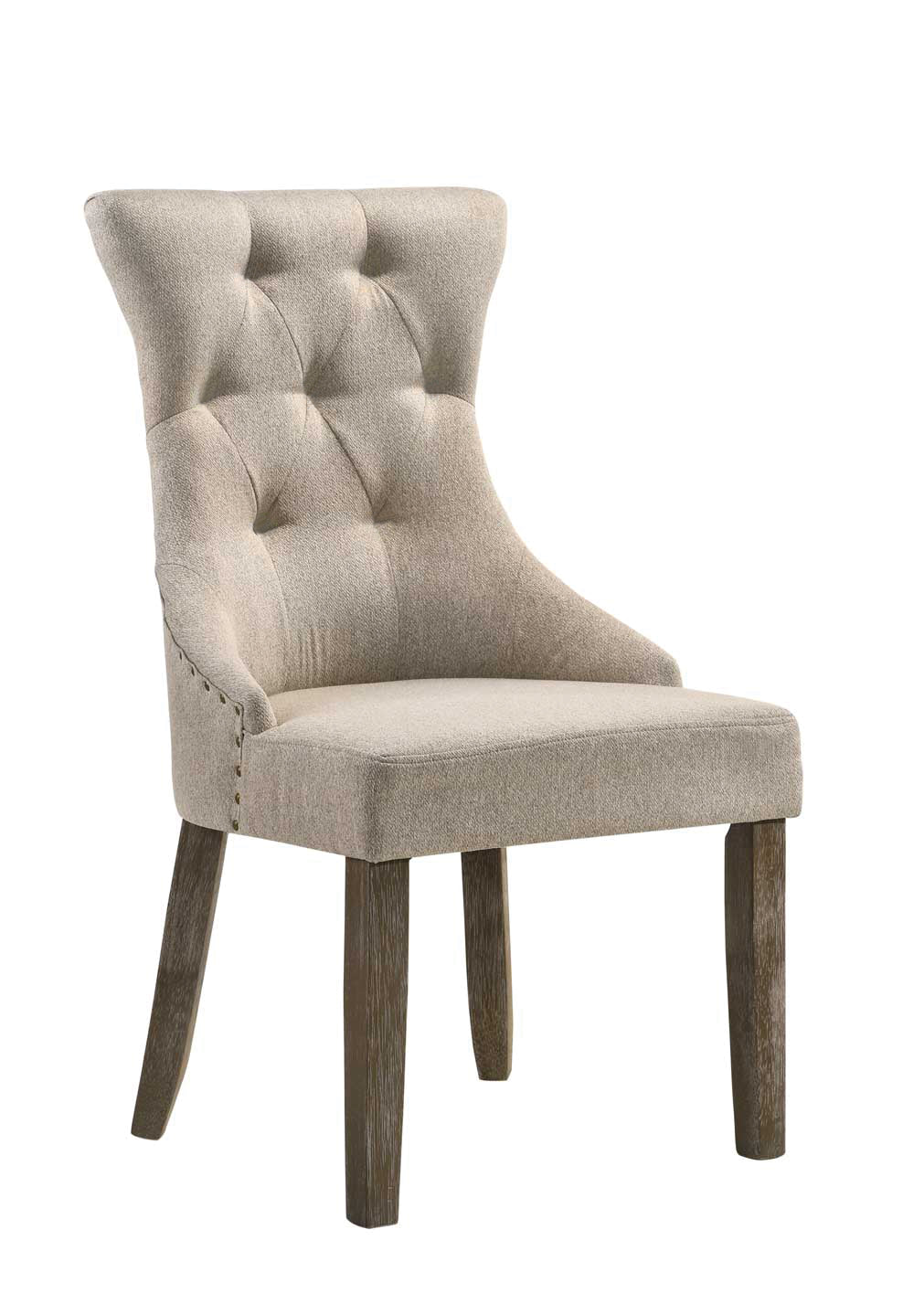 Two-Tone Beige Fabric Side Chair Set of 2 - Gray Finish