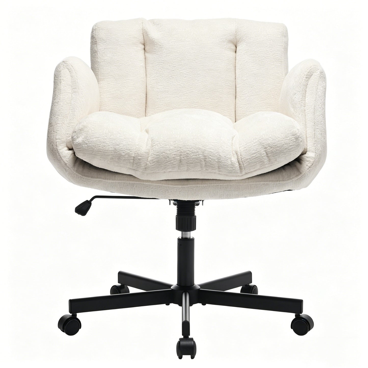 Chenille Swivel Office Chair - Height Adjustable with Armrests - Beige