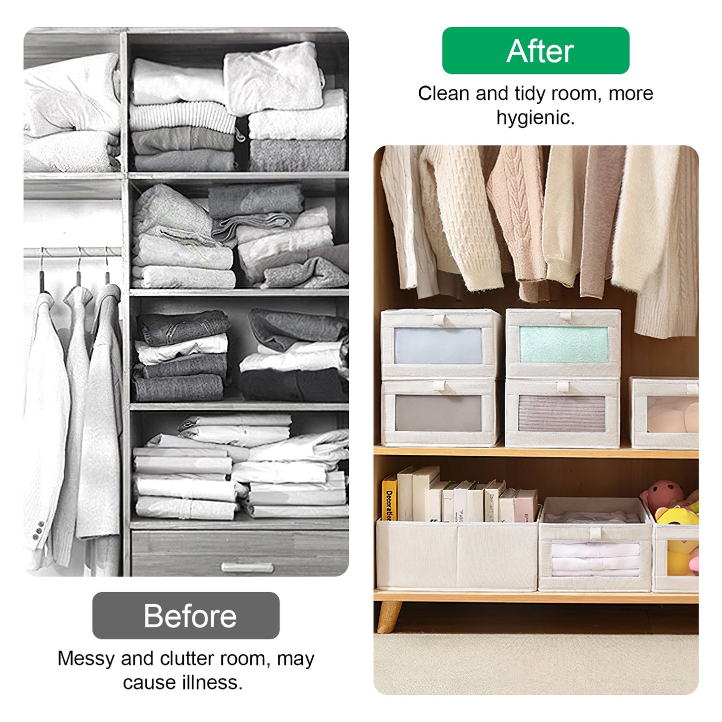 4Pcs Foldable Linen Clothing Storage Bin With Visible Clear Window