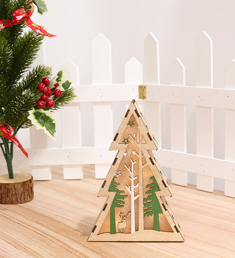 Christmas Wooden Luminous Ornaments with Lights - Festive Holiday Decor