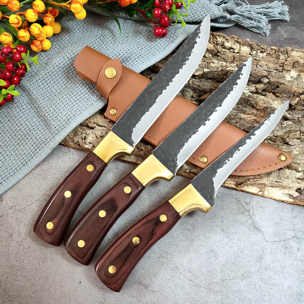 Boning Knife with Leather Case - Stainless Steel Kitchen Tool for Meat Preparation