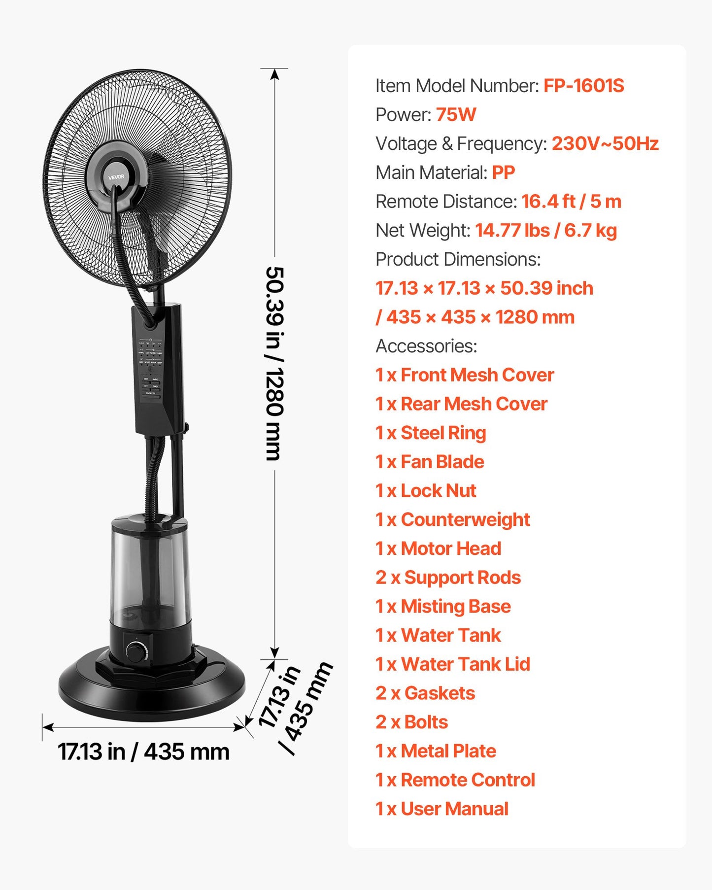 Garden Misting Fan with 3 Speed Modes and 0.79 Gal Water Tank - Indoor Outdoor Cooling Fan