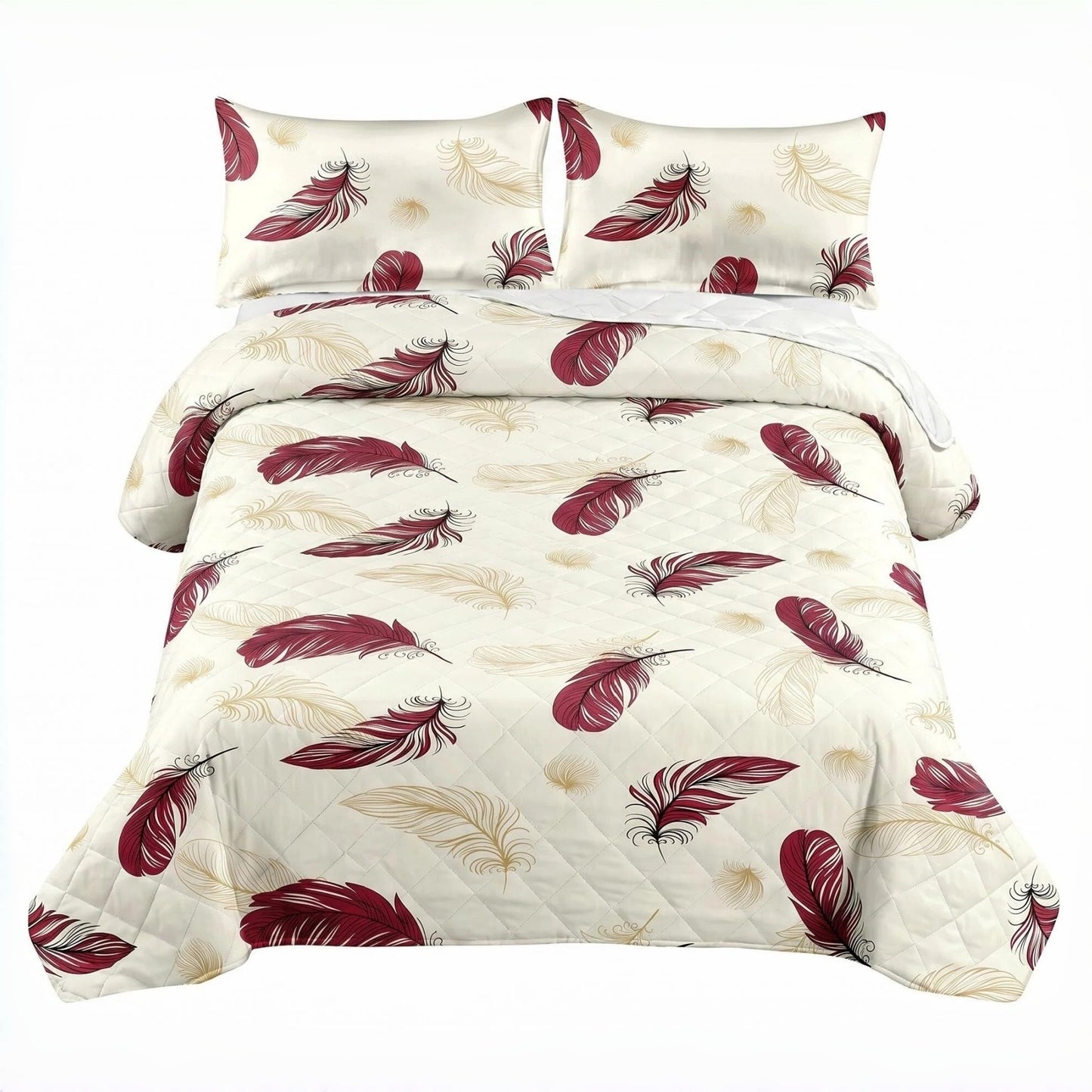 9-Piece Boho Feather Print Quilt and Curtain Set - Multiple Sizes