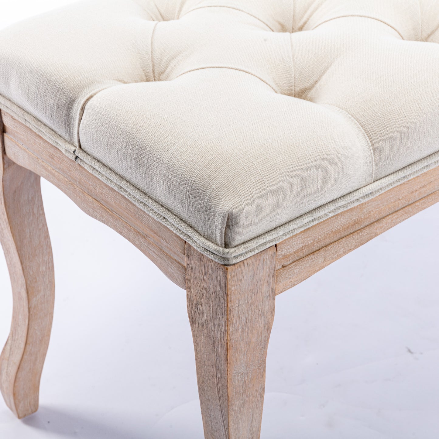 French Vintage Tufted Upholstered Bedroom Bench - Beige