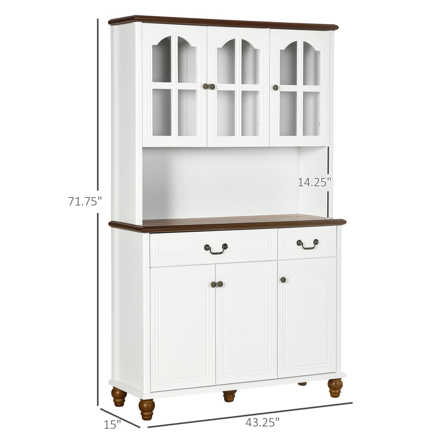 Freestanding Kitchen Buffet with Hutch - White Cabinet & Adjustable Shelves