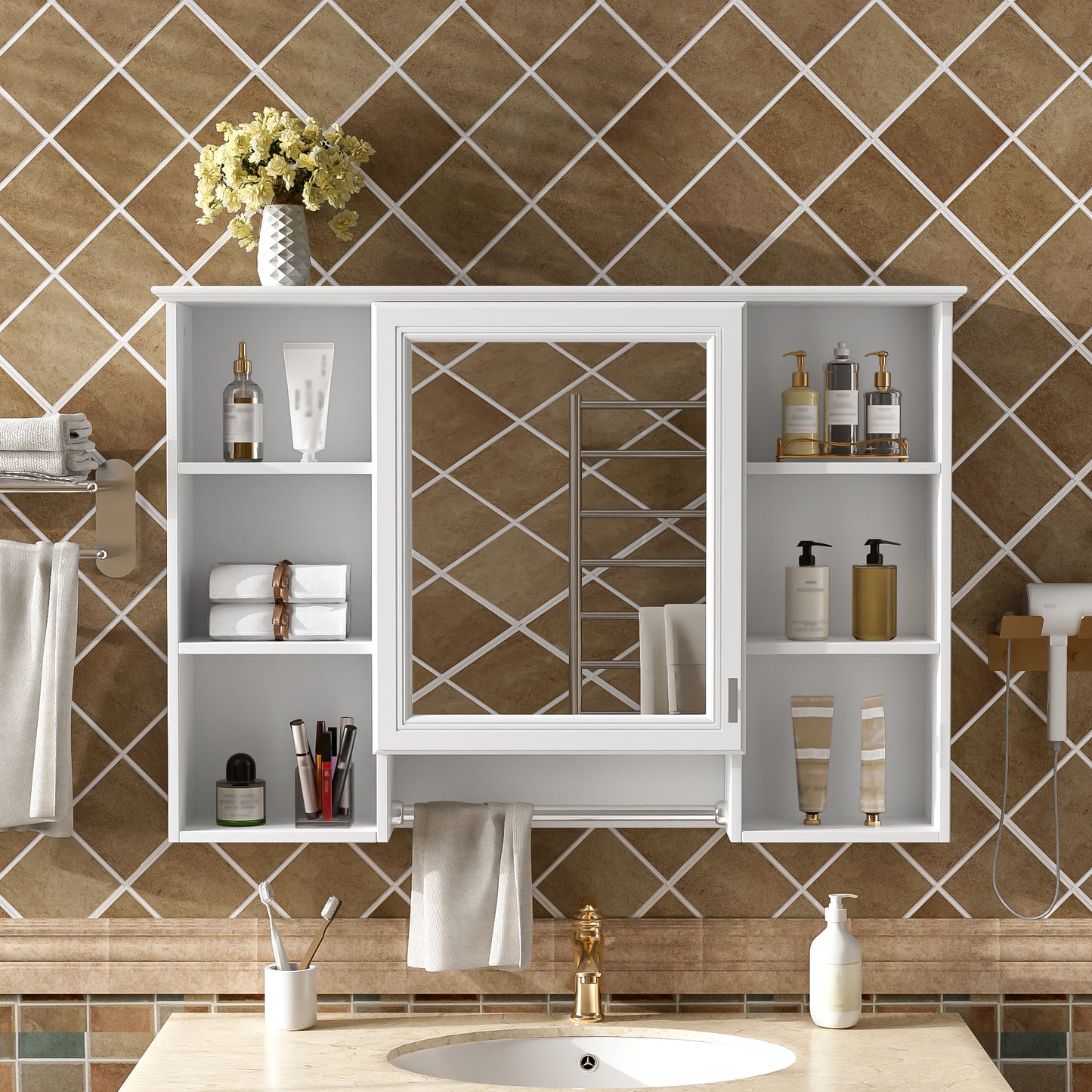 42-Inch Wall-Mounted Bathroom Mirror Cabinet with Adjustable Shelf