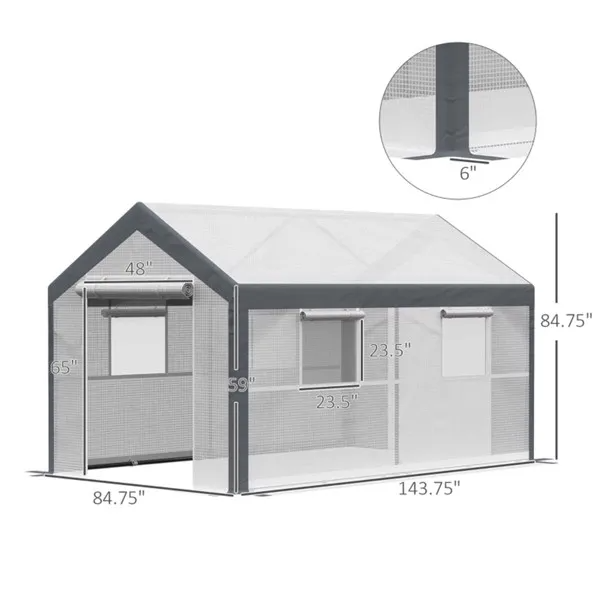 Mini Walk-In Greenhouse with Steel Frame for Garden Protection - 12x7.1 ft Grey
