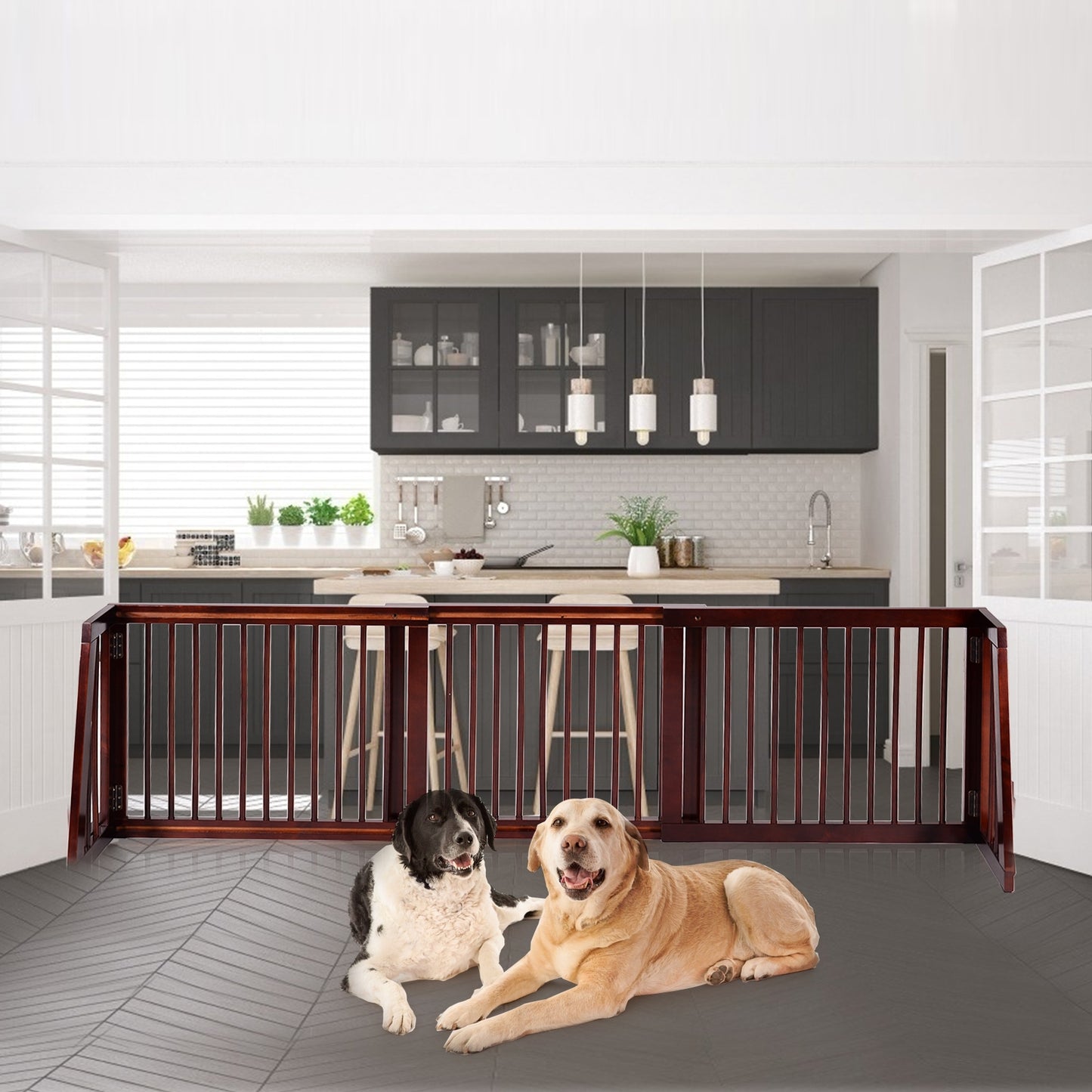 Folding Adjustable Free Standing Pet Barrier - Pine Wood