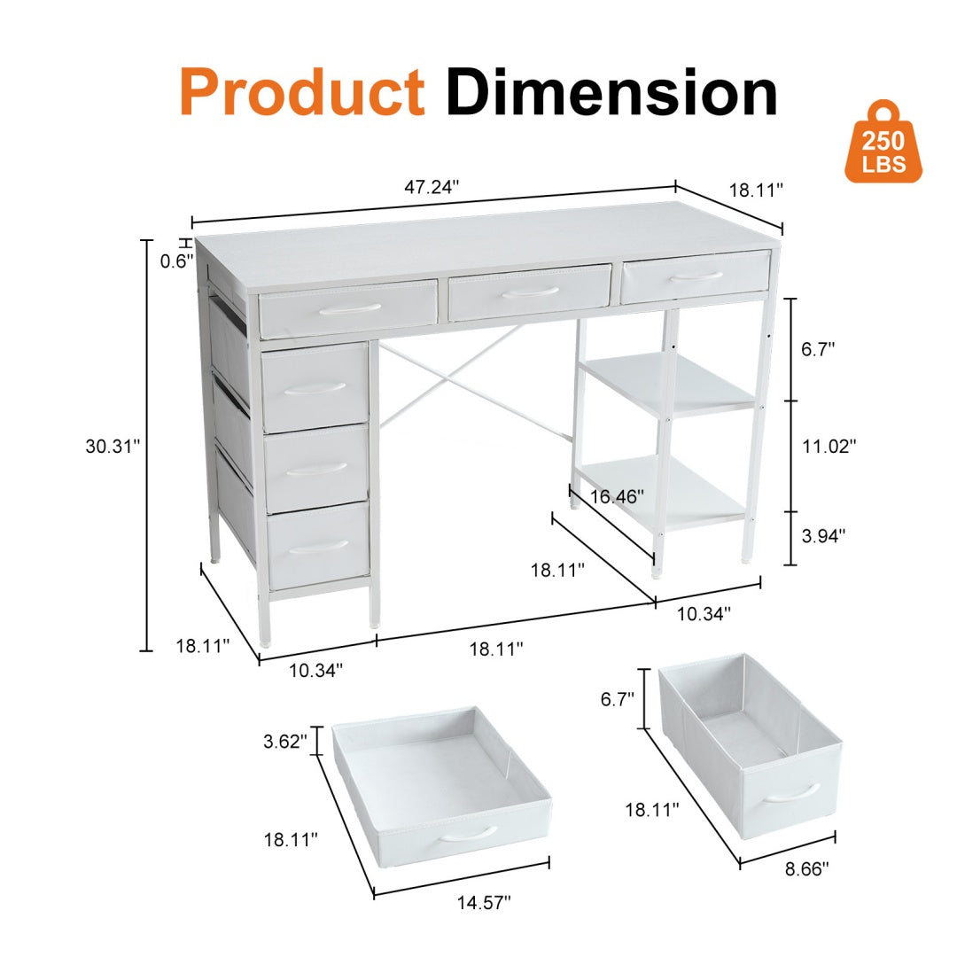 55-Inch Computer Desk with 6 Drawers for Home Office Storage