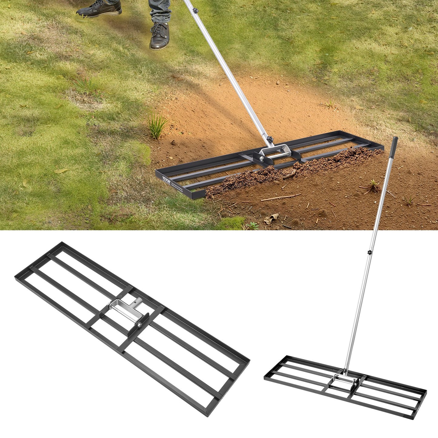 Heavy Duty Lawn Leveling Rake with Adjustable Handle 36x10in Garden Tool