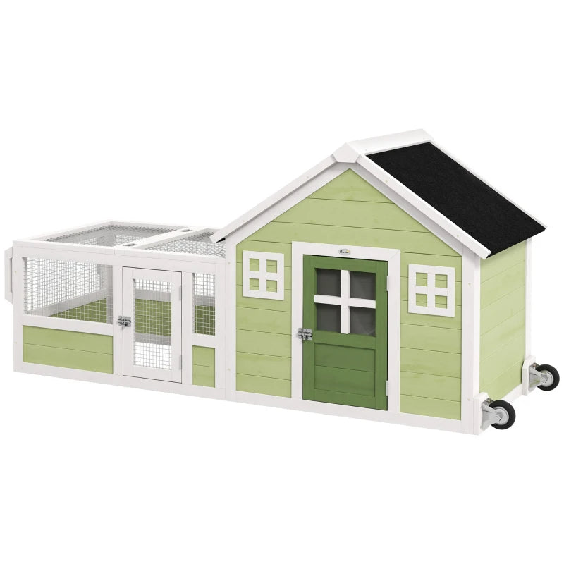 64 Inch Outdoor Rabbit Hutch with Asphalt Roof & Wheels, Multi-Color