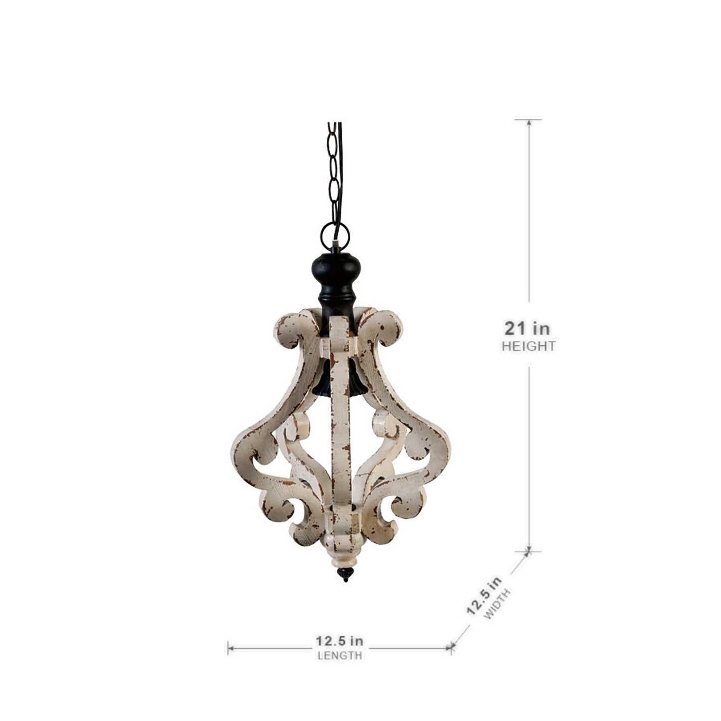 Farmhouse Chandelier with Antique Cream Finish - Wooden French Country Pendant Light for Living Room & Foyer