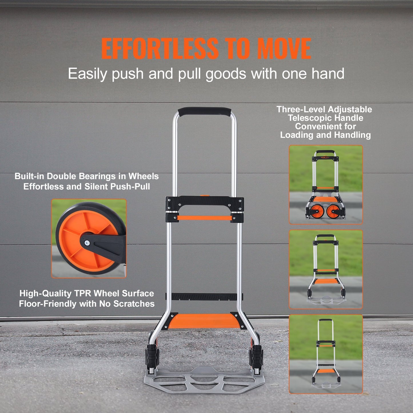 Aluminum Folding Hand Truck - 275 Lb Capacity, Portable Dolly with Telescoping Handle and Rubber Wheels, Lightweight for Moving Loads