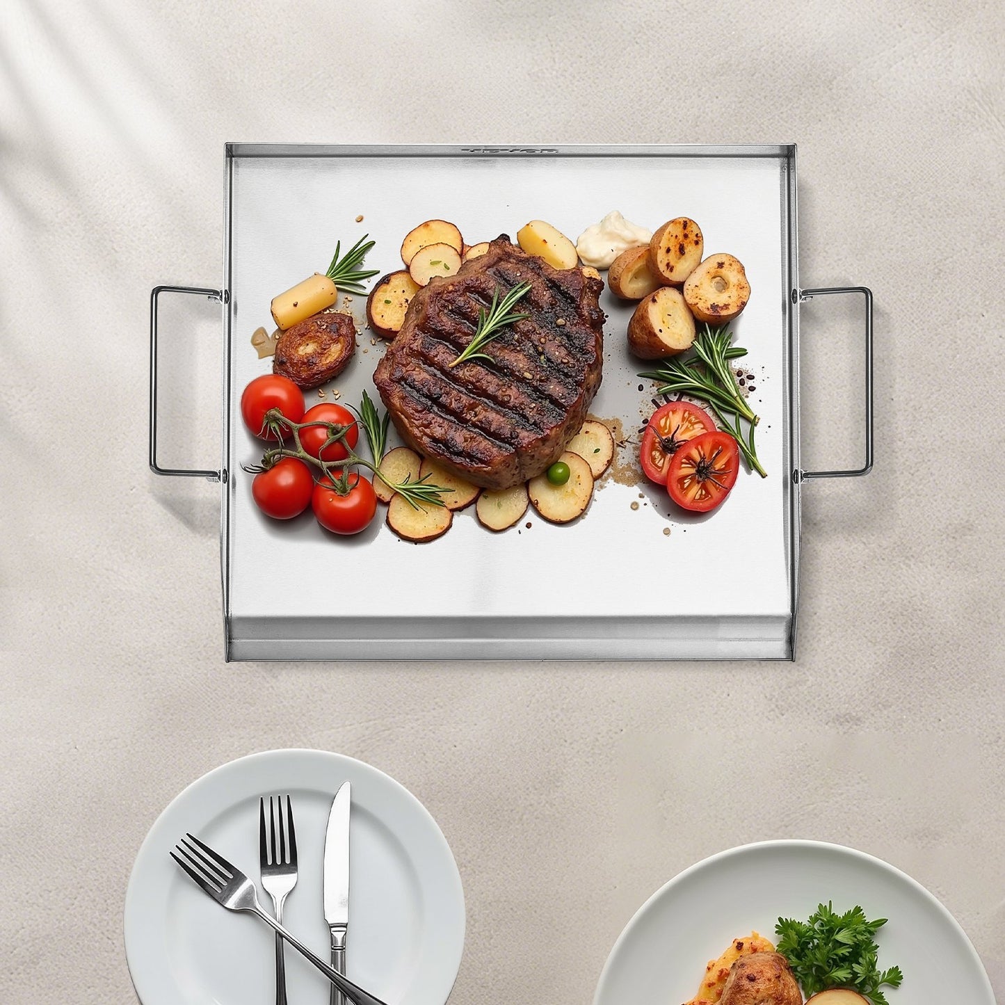 Stainless Steel Flat Top Griddle Pan - 18x16 Inch BBQ Cookware