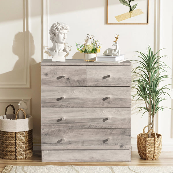 5-Drawer Chest with Matte Gold Handles - Gray Particle Board