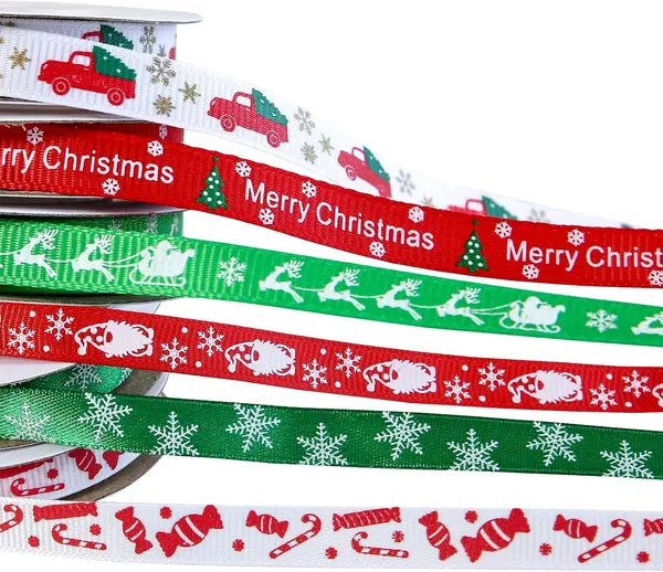 Christmas Grosgrain Ribbon - 60 Yards, Red Green White - 6 Rolls