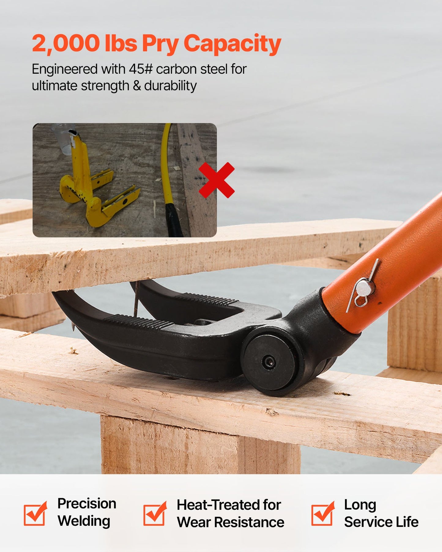 Heavy Duty Pallet Buster Tool with 44-Inch Carbon Steel Handle - 2000 lb Capacity