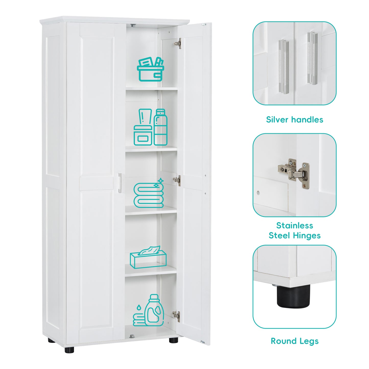 Storage Cabinet with Two Doors and Adjustable Shelf - White