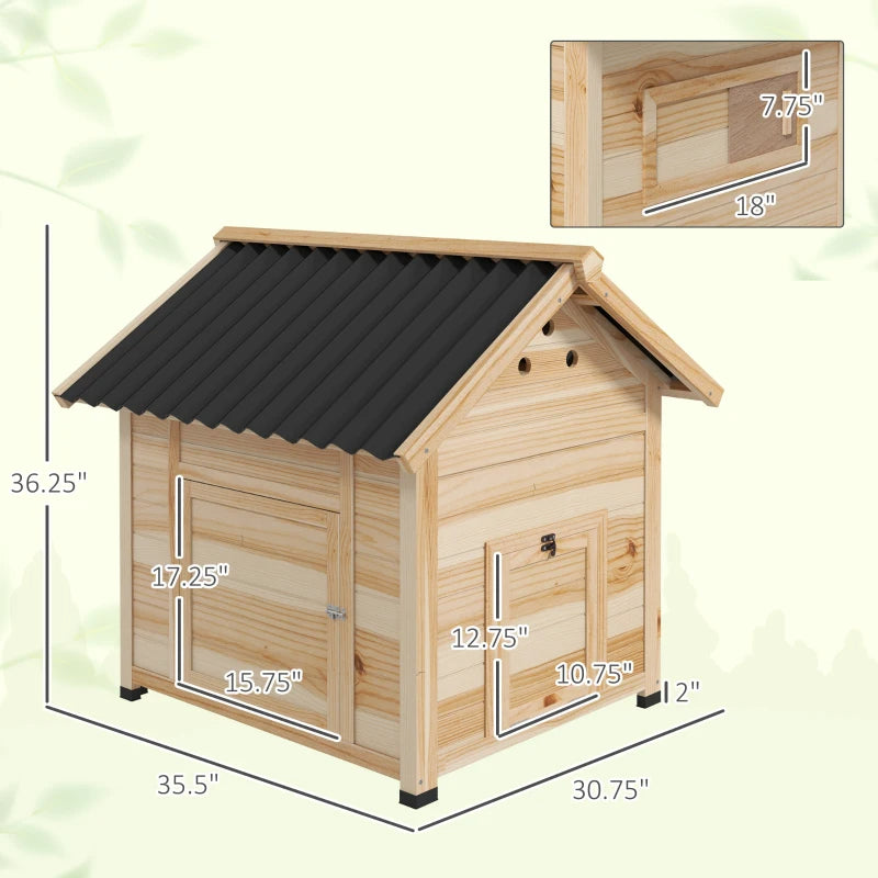 Wooden Duck House with Openable Roof & Double Doors for Pets - Natural Finish