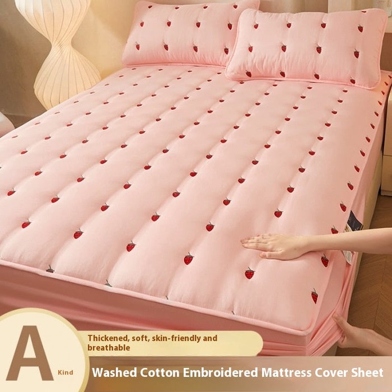Washed Cotton Fitted Bed Sheet Set with Embroidery - Multiple Sizes & Patterns