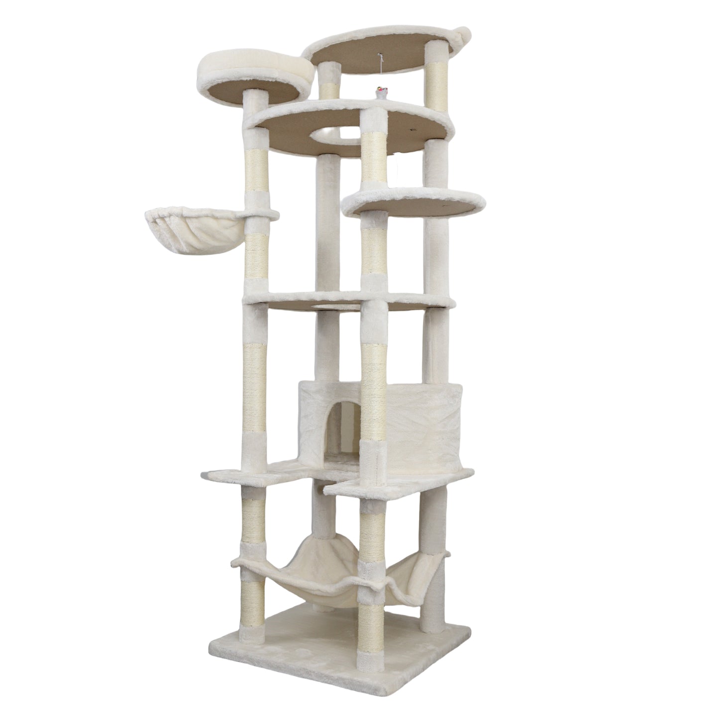 78-Inch Beige Cat Tree Tower with Large Condo, Sisal Scratching Post & Perches