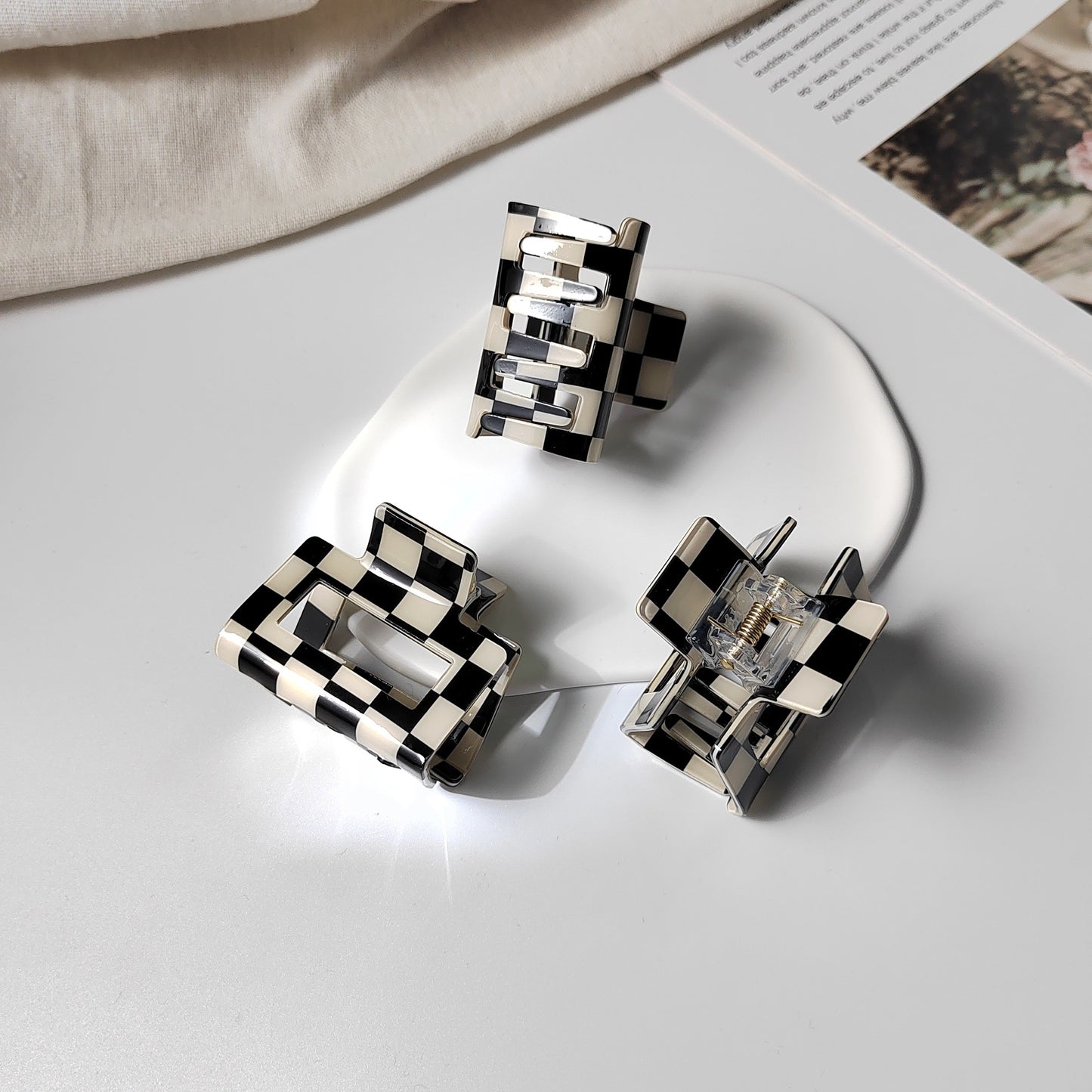 Black And White Checkerboard Hair Clip Set Retro Hair Accessories