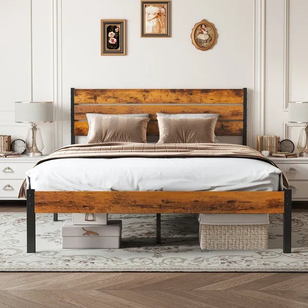 Sturdy Metal Platform Bed Frame with Headboard & Footboard
