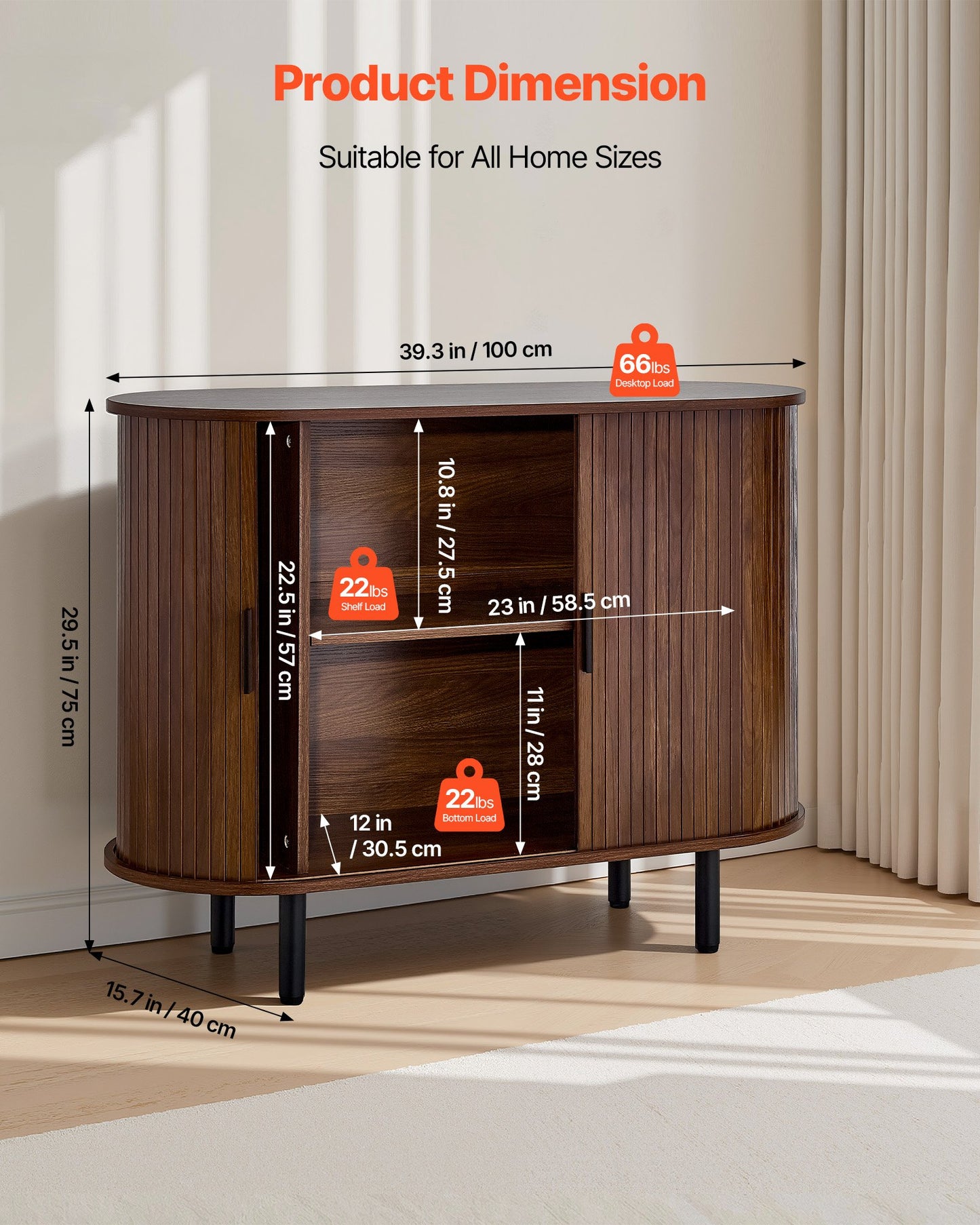 Mid Century Coffee Bar Cabinet with Sliding Doors - Walnut Finish, Versatile Storage