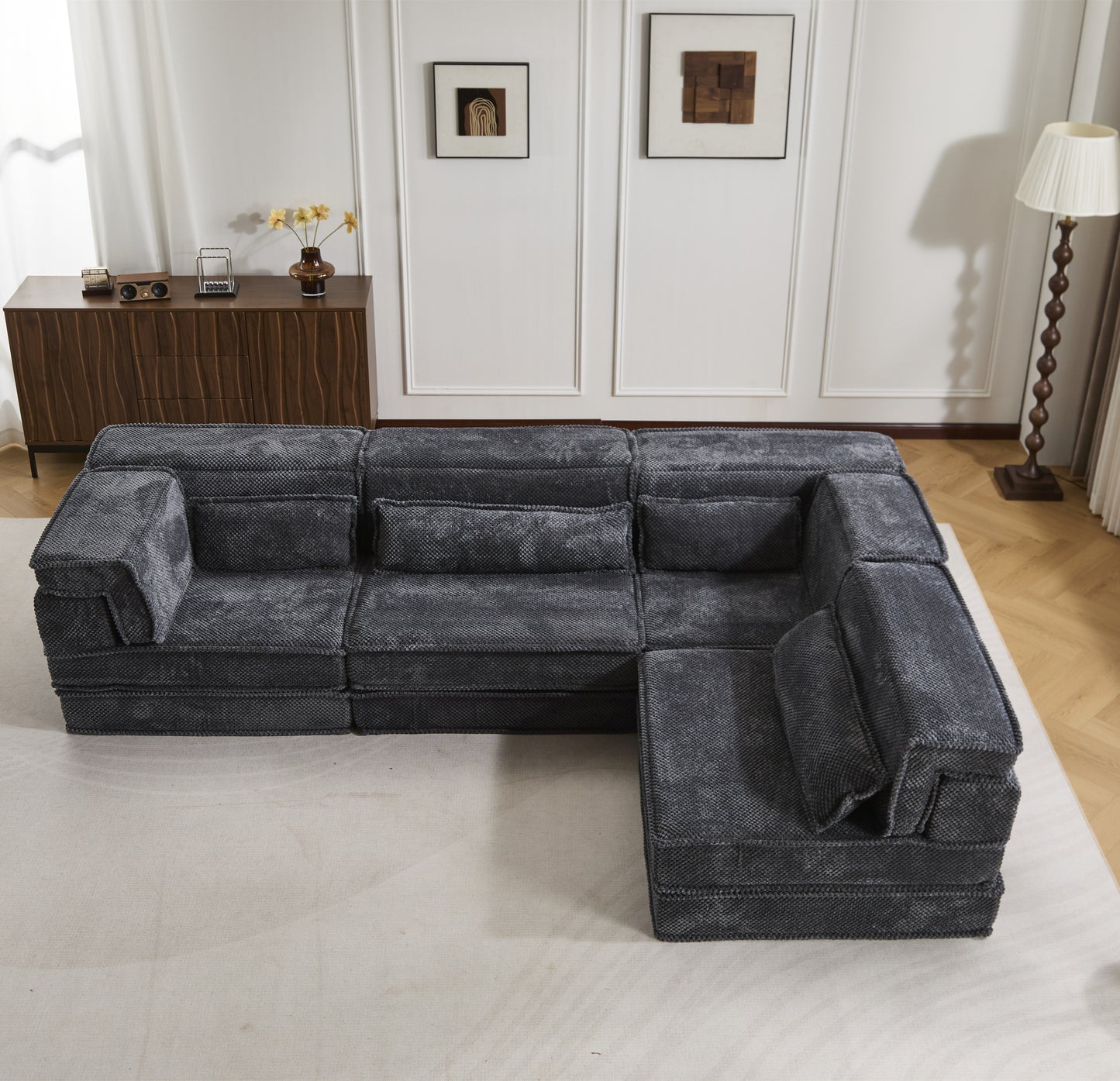 Oversized Dark Grey Compression Mahjong Sofa Bed - 4 Seater