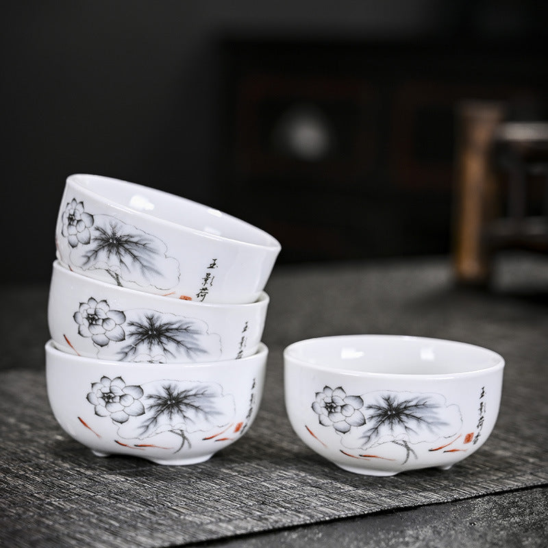 Porcelain Chinese Style Tea Set with Tea Tray - White Ceramic Tableware