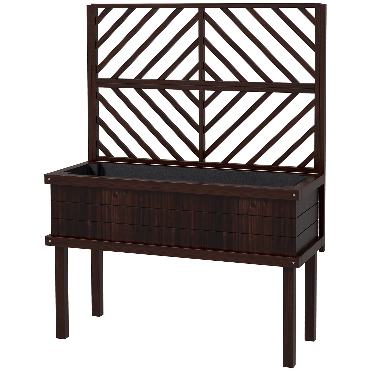 Wood Planter with Trellis for Climbing Plants - Raised Garden Bed, Carbonized, 1140x420x230mm