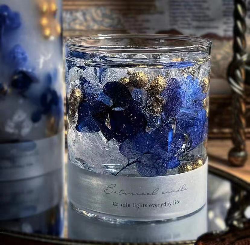 Dried Flower Rose Jelly Aromatherapy Candle Glass Candleholder Home Wedding Gift