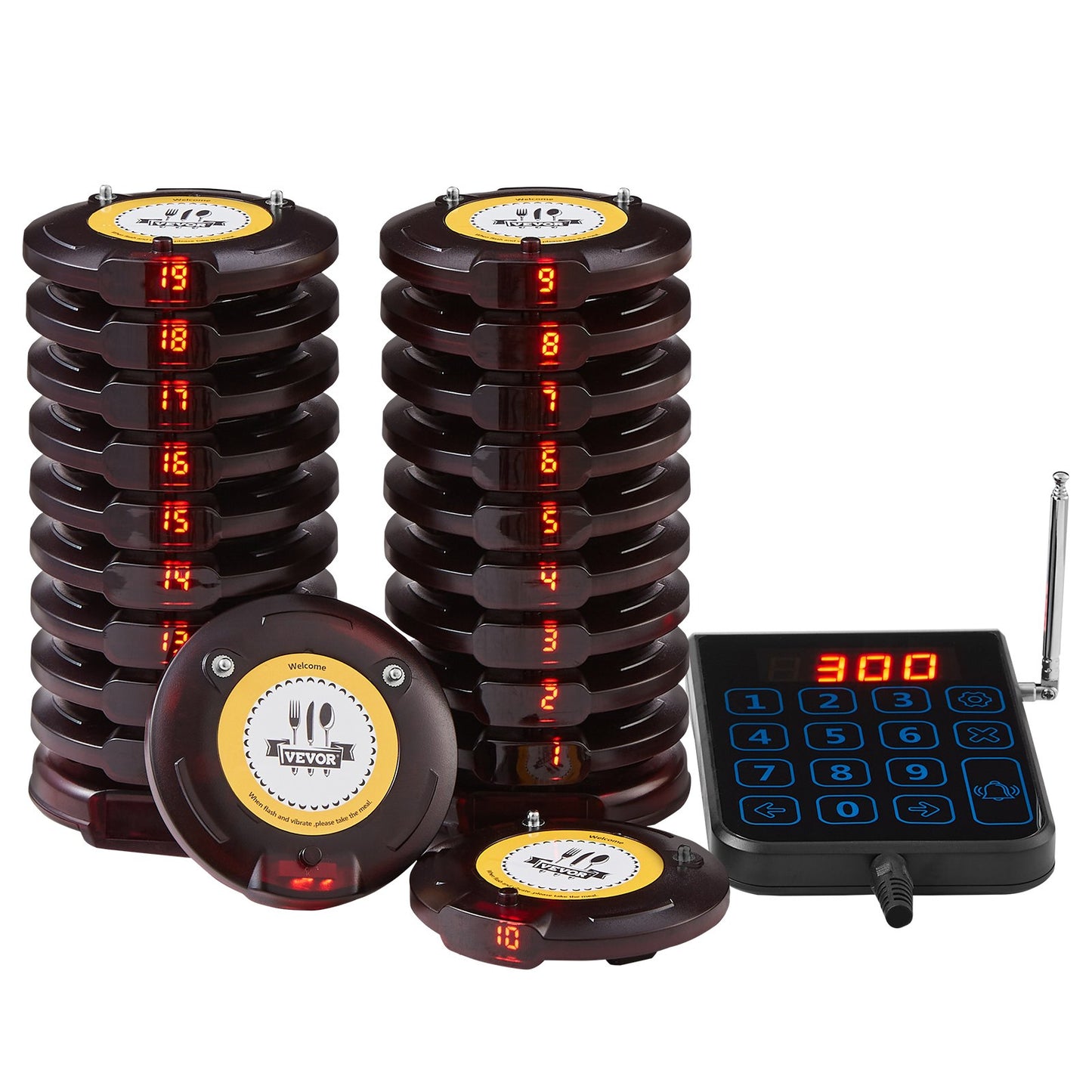 Wireless Restaurant Pager System with 20 Beepers - Black