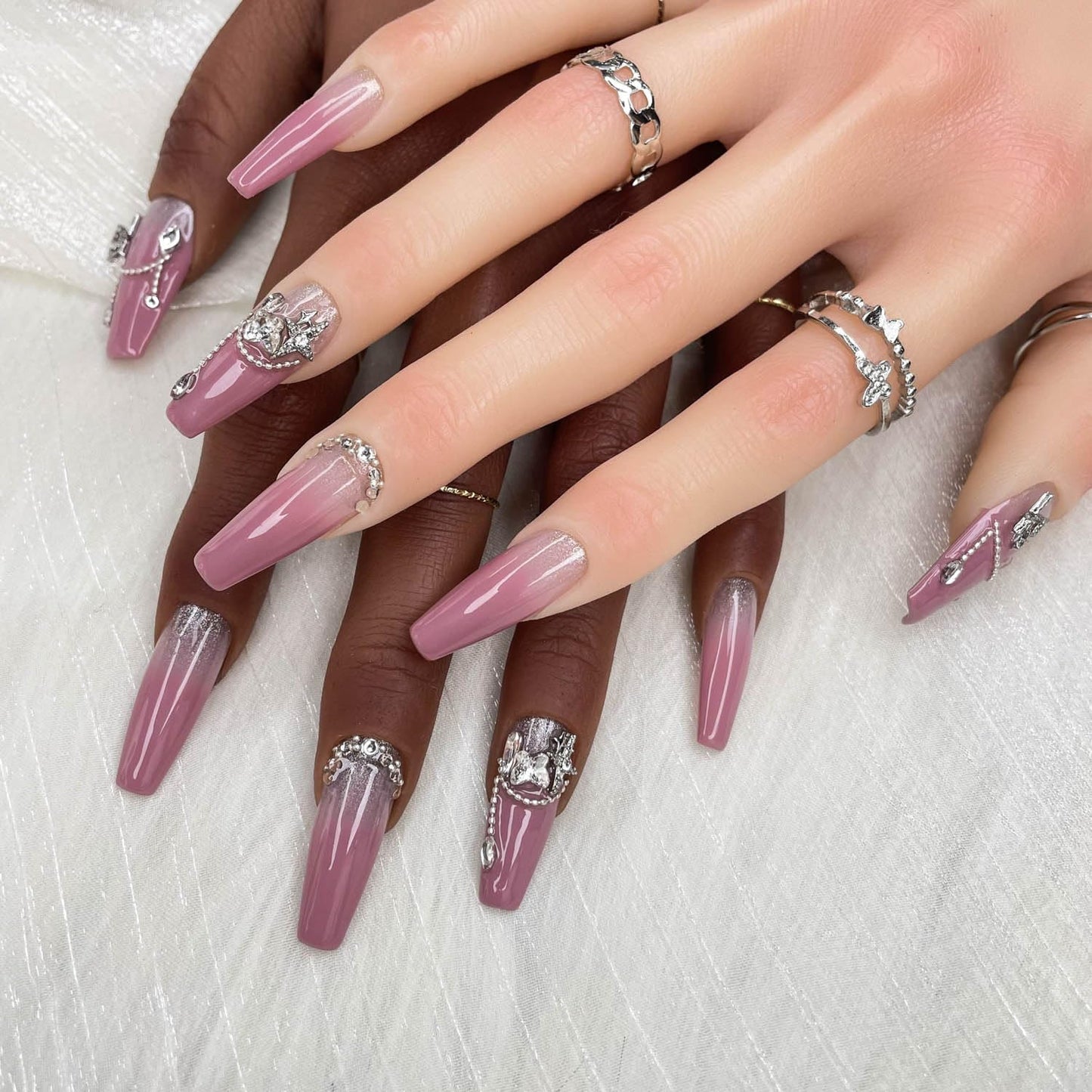 Handmade Press On Nails - Lavender Luster 3D Acrylic False Nails, Size M
