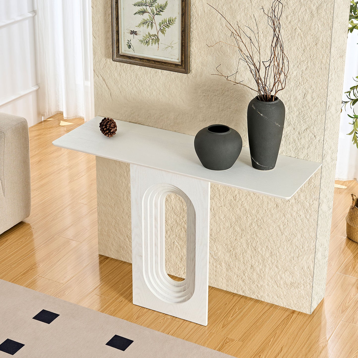 47.24-Inch Modern White Console Table with Loopback Design