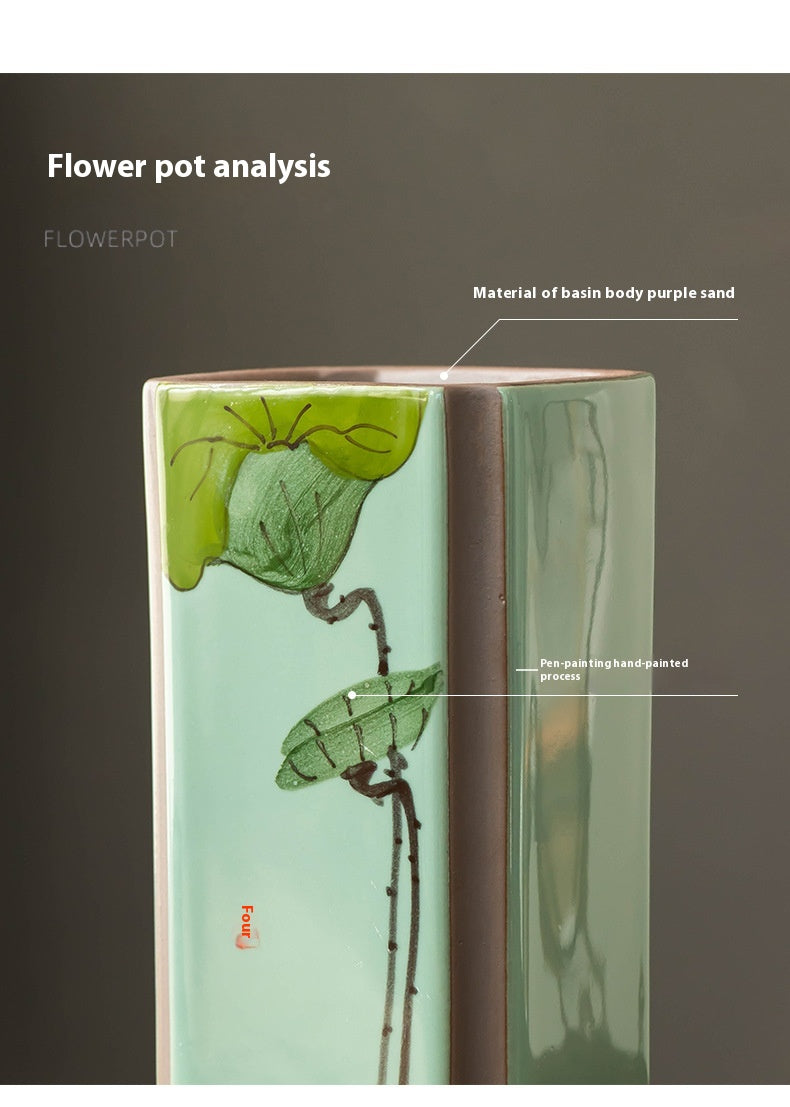 Indoor Decorative Ceramic Flower Pot with Support - Retro Square Design