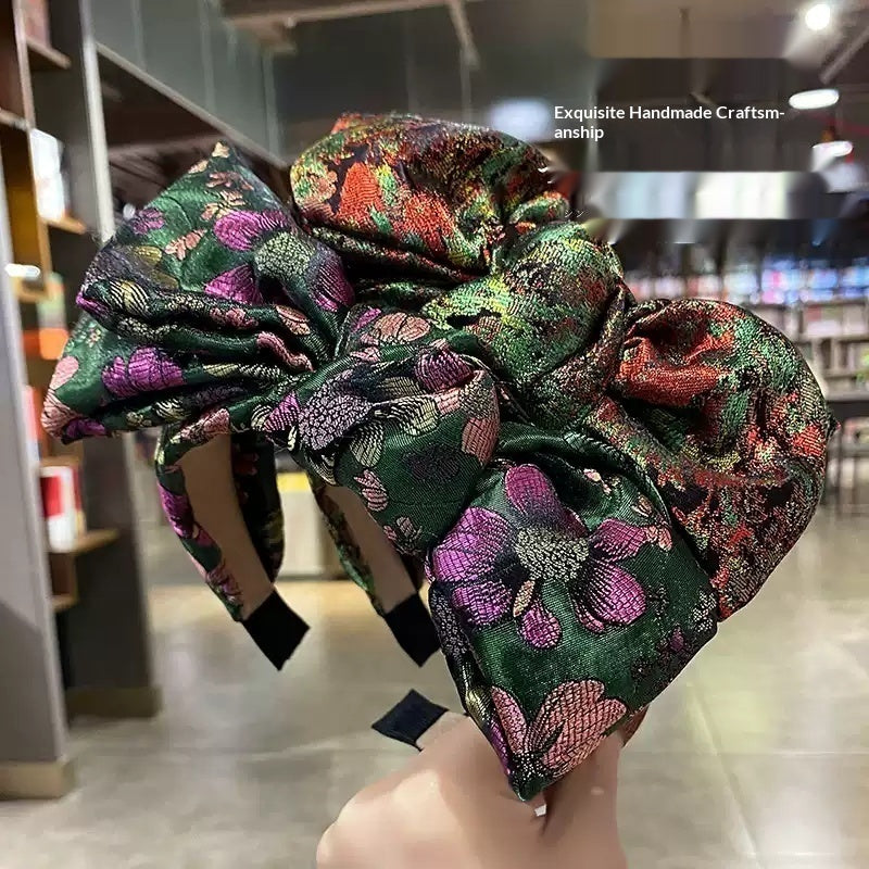 Retro Bow Headband – Jacquard Embroidered Hair Accessory