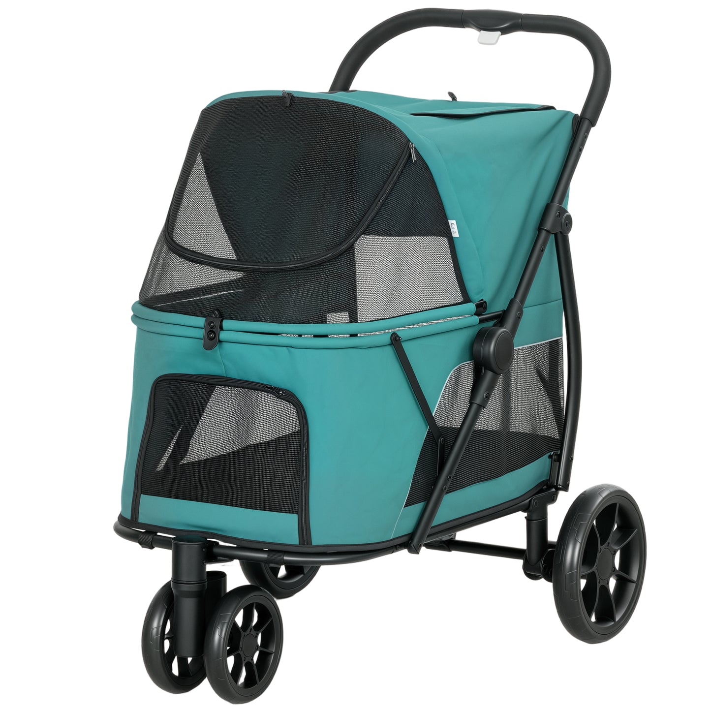 3 Wheel Pet Stroller for Medium Dogs with Quick Fold Mesh Window & Washable Cushion - Dark Green
