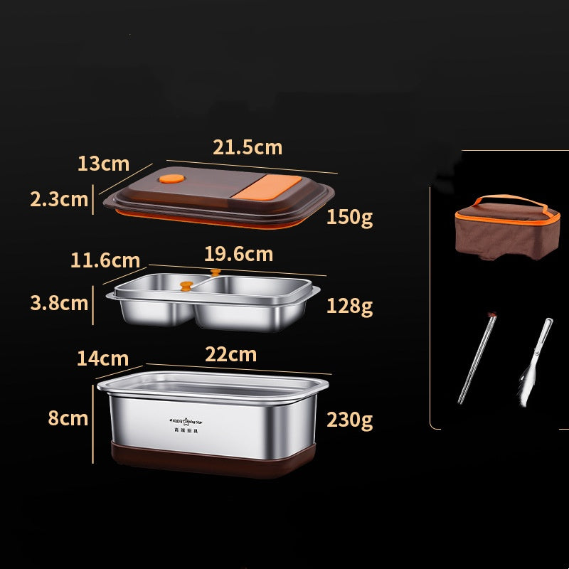 304 Stainless Steel Double Deck Lunch Box with Insulated Bag - Large Capacity Student Bento