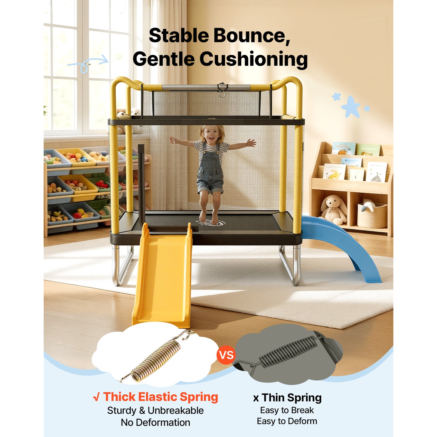 Kids Mini Trampoline with Enclosure, Indoor Outdoor Toddler Play Toy - 132 Lbs Capacity
