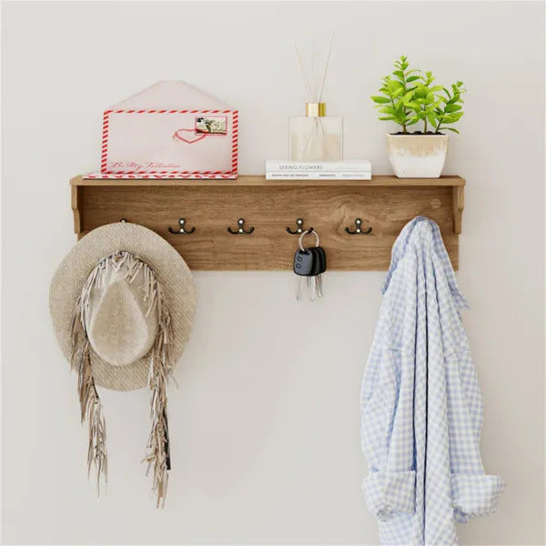 Wall Mount Coat Rack with Shelf - 6 Hooks, 110LBS Capacity