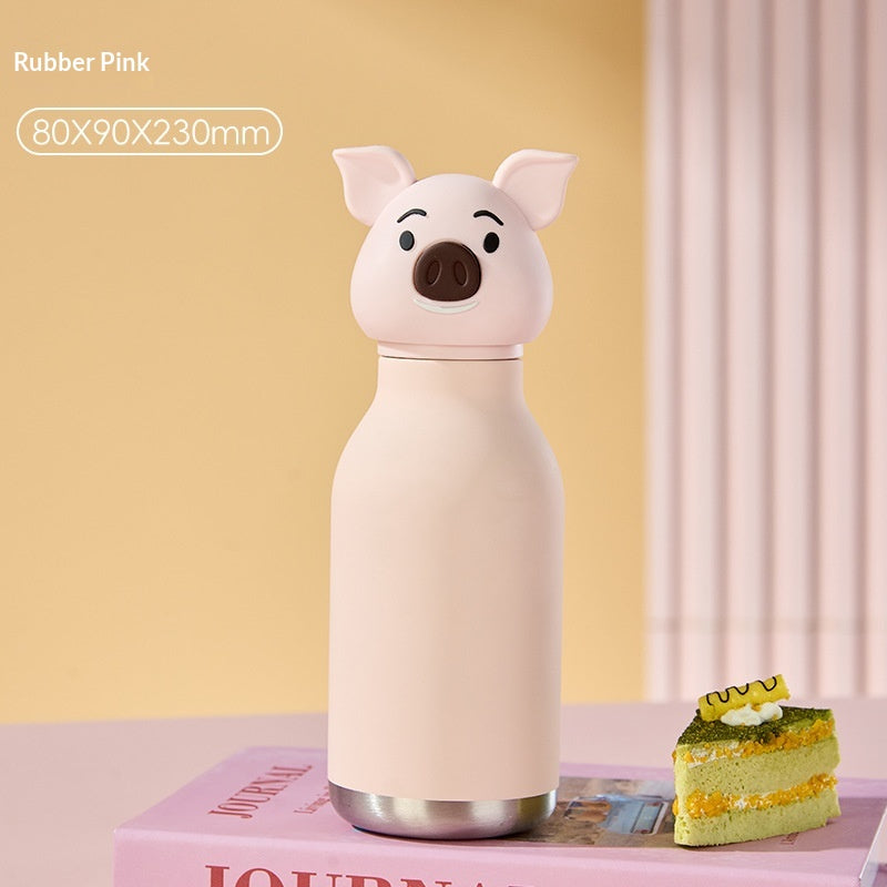 Cute Cartoon Pig Insulated Stainless Steel Cup - 450ml, Keeps Drinks Hot or Cold