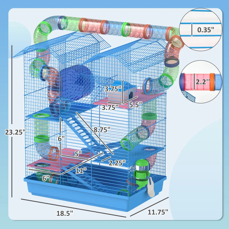 18.5 Inch 5-Tier Hamster Cage with Tubes and Tunnels - Small Animal Habitat