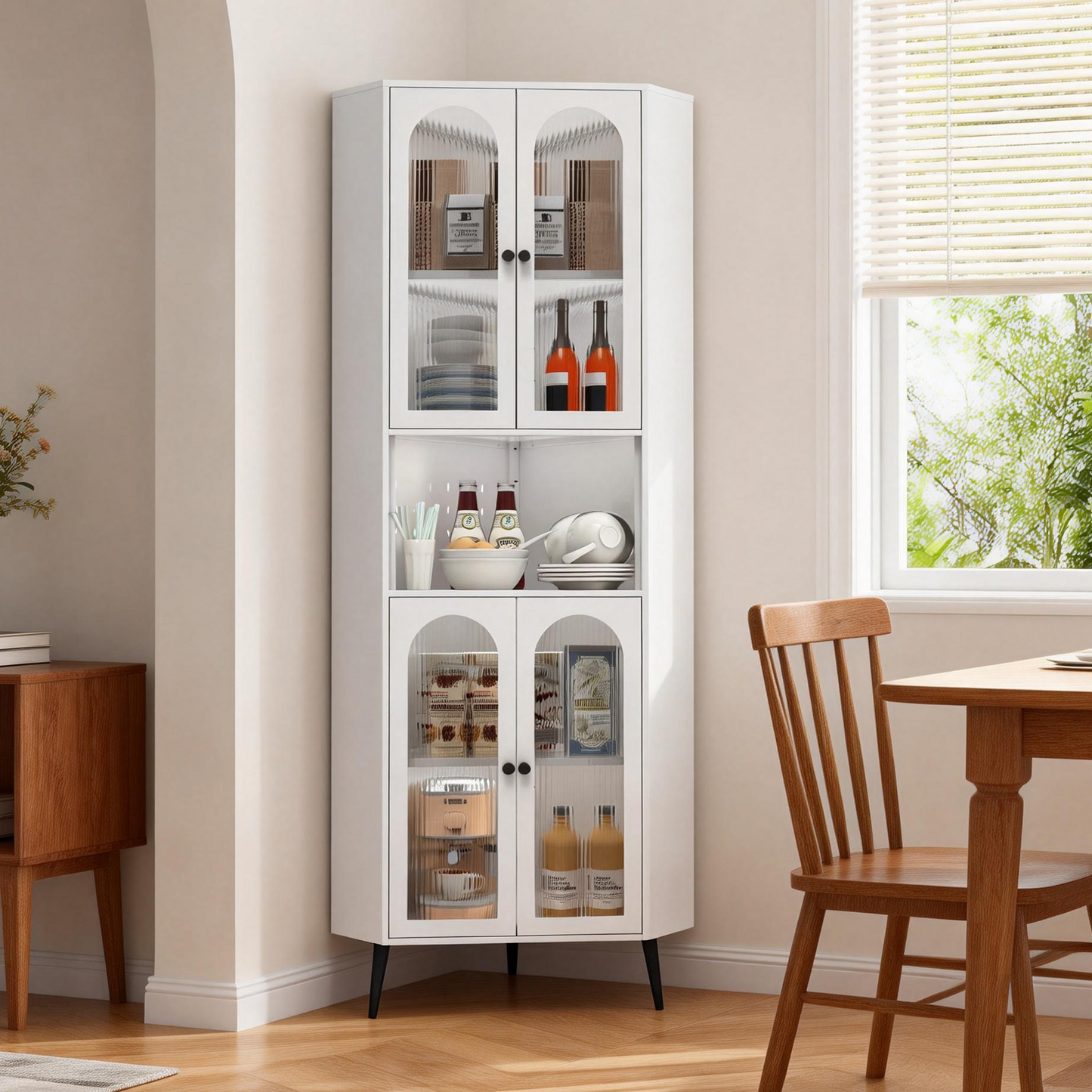 73'' White Metal Corner Storage Cabinet with Adjustable Shelves