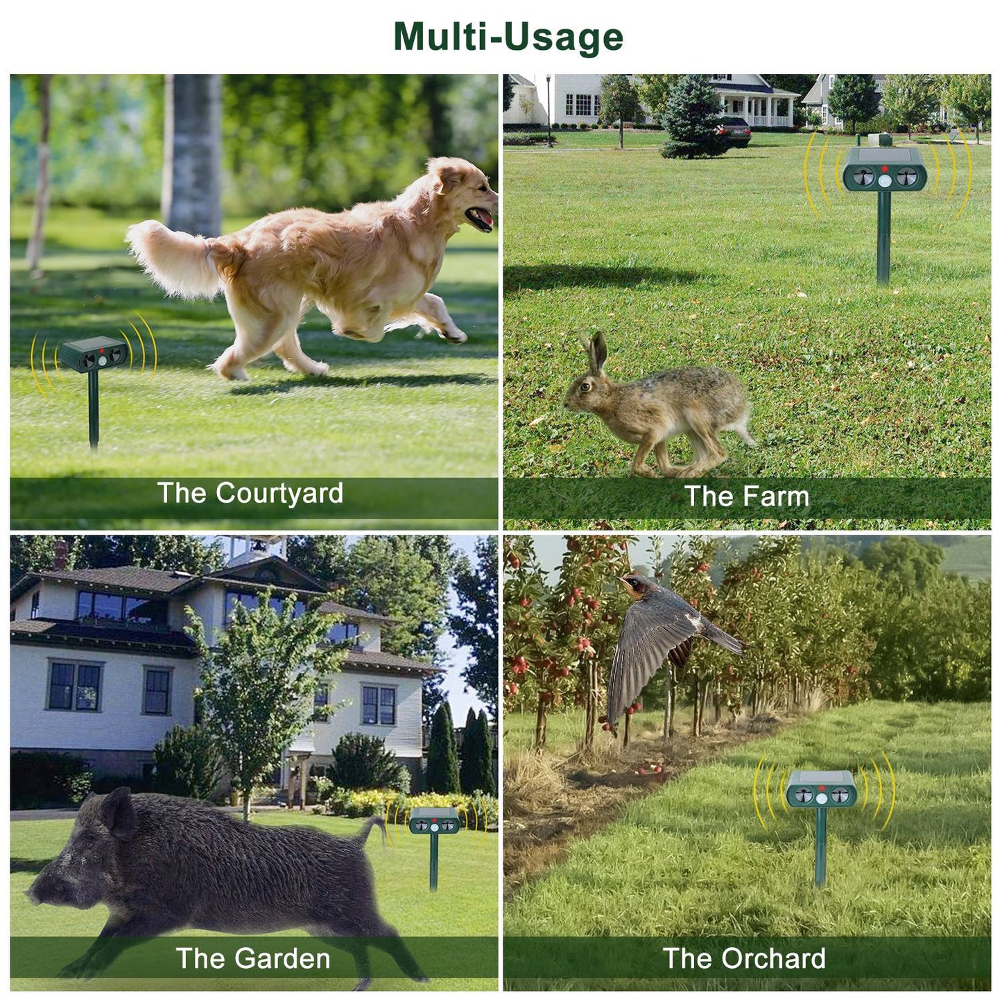 Ultrasonic Animal Repeller - Solar Powered Motion Sensor