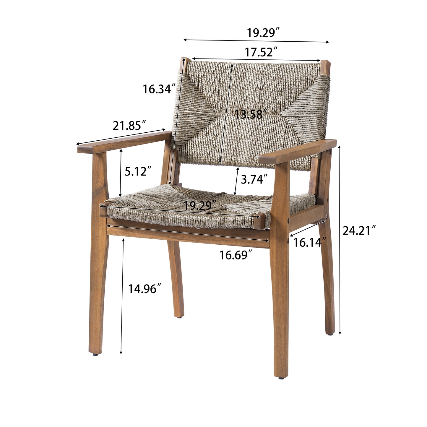 Durable Outdoor Dining Chair With Acacia Wood Frame, Handwoven Wicker