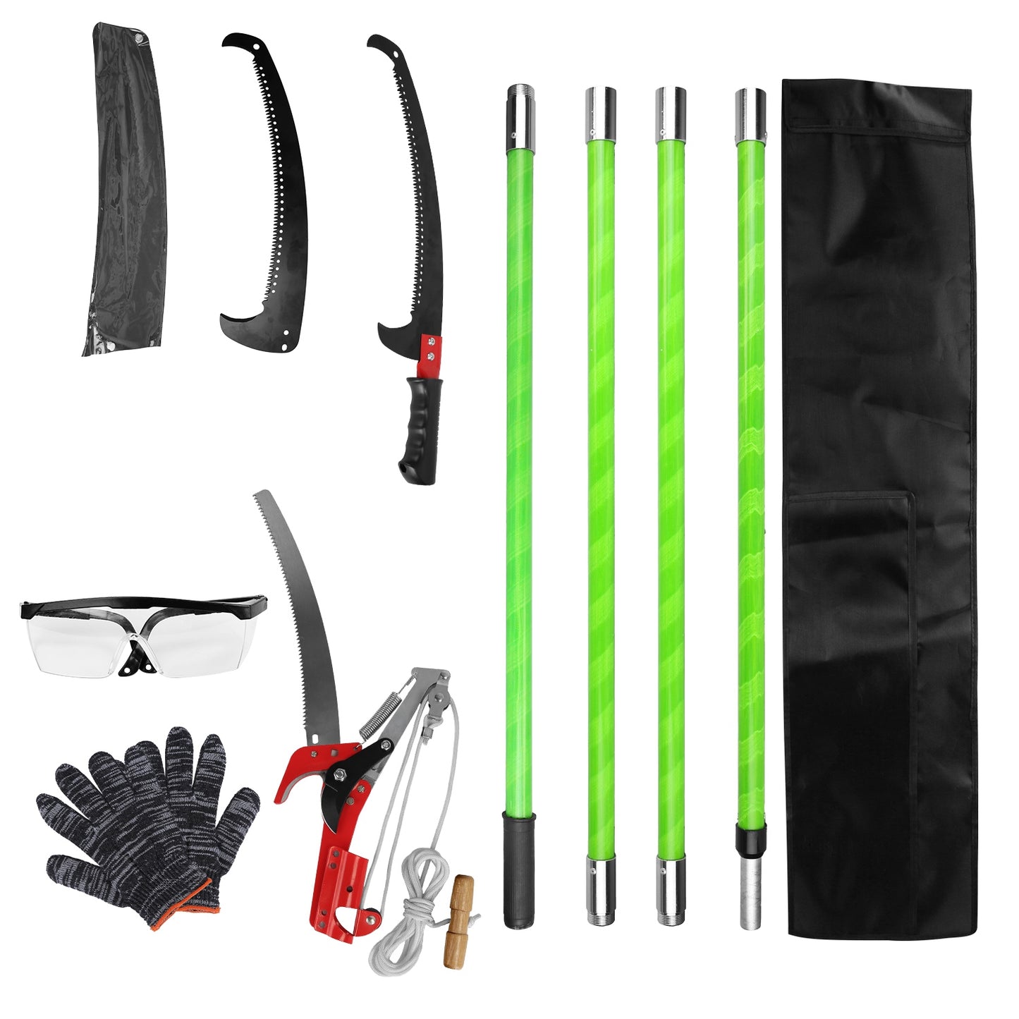 Extendable Manual Pole Saw with Pruner & Saw Blades for Tree Trimming