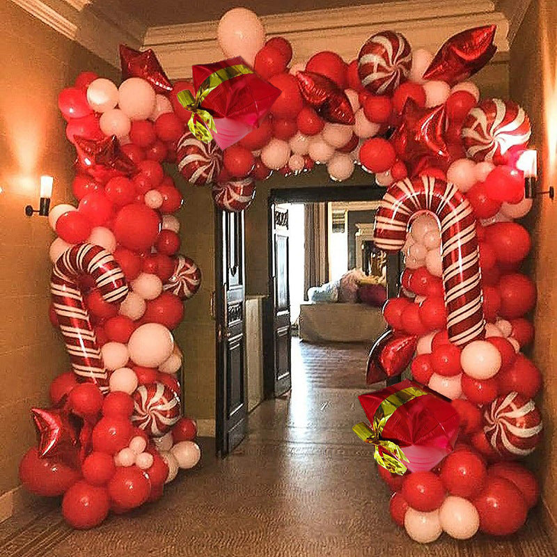 Christmas Balloon Gift Box Set - Red White Candy Aluminum Latex Decor