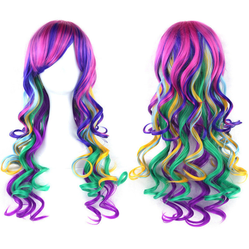 Colorful Synthetic Wig for Dance Parties - Long Curly Cosplay Hair