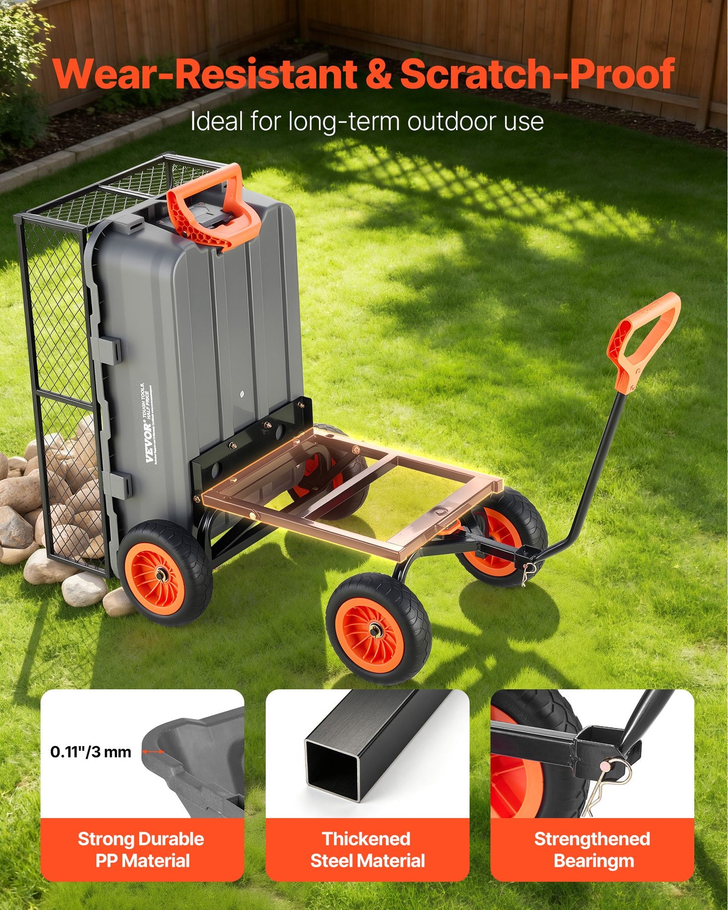 Garden Dump Cart 800Lb Capacity with Quick-Dump Mechanism and Swivel Wheels